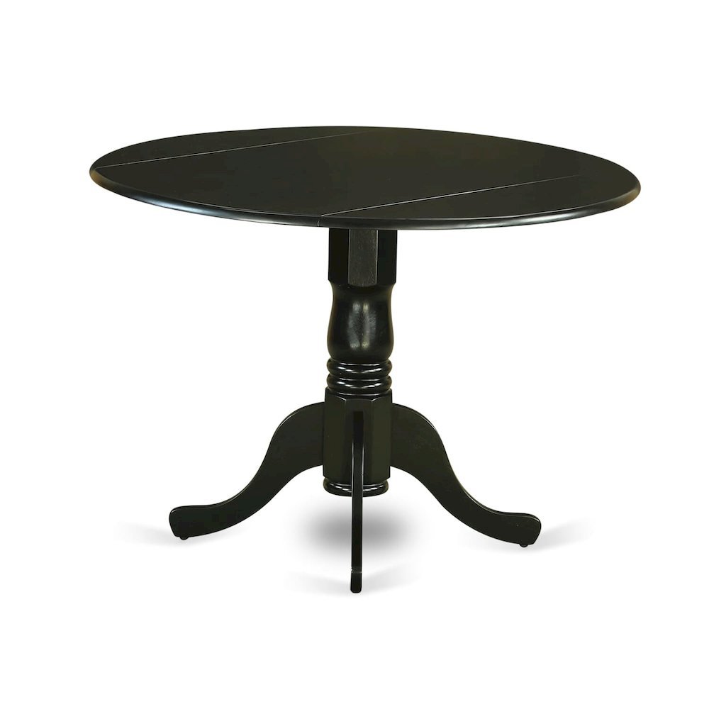 Round Table, Two 9" Drop Leaves, Black Finish, Solid Wood, Space Saving