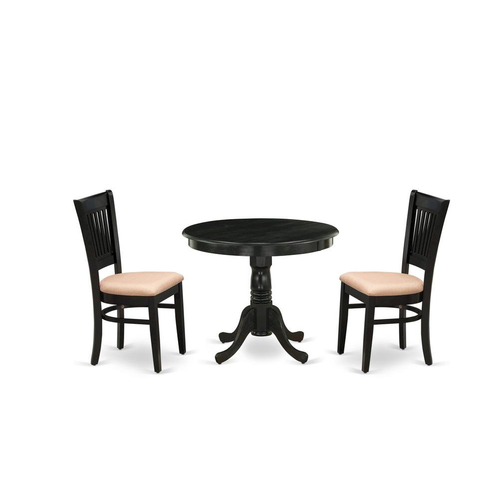 Solid Wood Round Dining Table & Chairs 3-Piece Set, Small Dinette, Black