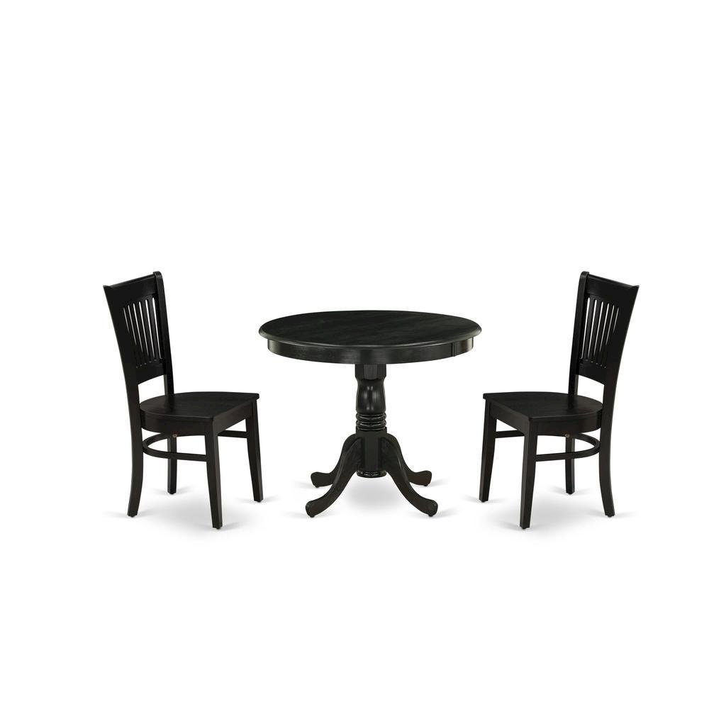 Solid Wood Round Kitchen Table & Chairs 3-Piece Dining Set, Black