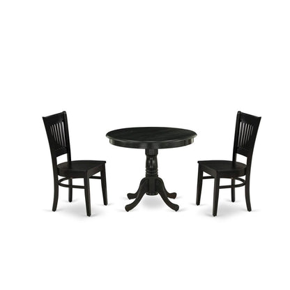 Solid Wood Round Kitchen Table & Chairs 3-Piece Dining Set, Black