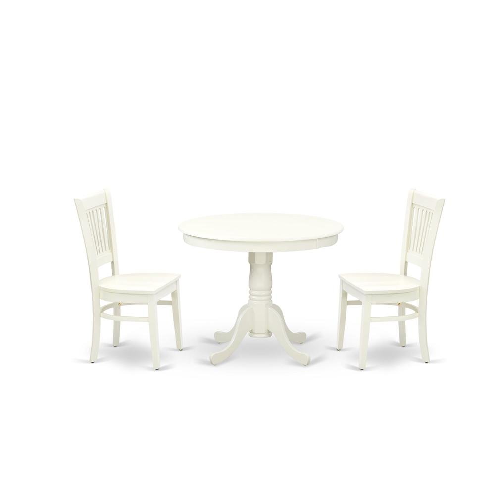 Solid Wood Round Kitchen Table & Chairs 3-Piece Dining Set, Linen White