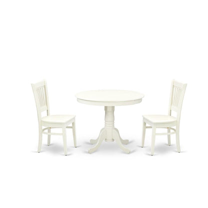 Solid Wood Round Kitchen Table & Chairs 3-Piece Dining Set, Linen White