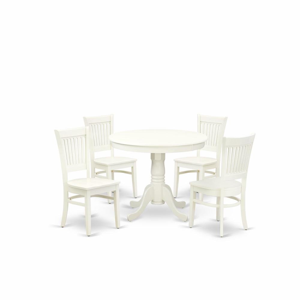 Solid Wood Round Kitchen Dining Table 5-Piece with Slatted Chairs
