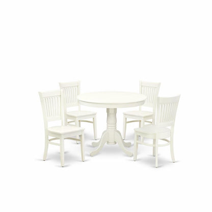 Solid Wood Round Kitchen Dining Table 5-Piece with Slatted Chairs