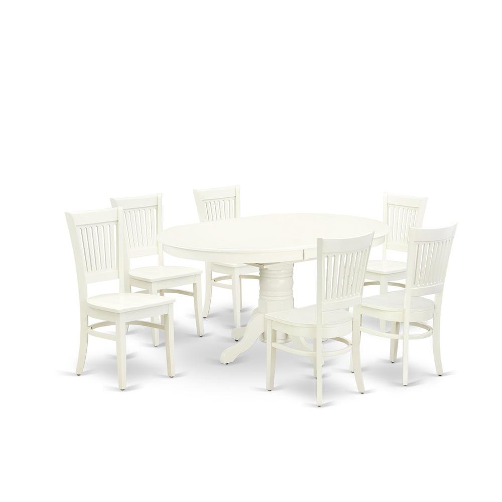 Butterfly Leaf Dining Table 7-Piece, Slatted-Back Wood Chairs, Linen White