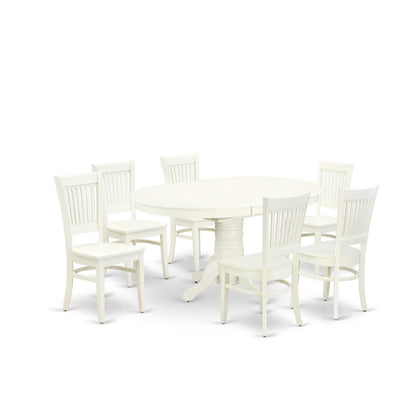 Butterfly Leaf Dining Table 7-Piece, Slatted-Back Wood Chairs, Linen White