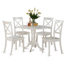 Solid Wood Round Kitchen Table 5-Piece, Drop Leaf, 4 Chairs, Linen White