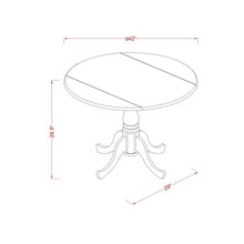 Round Table, Two 9" Drop Leaves, Oak Finish, Solid Wood, Space Efficient