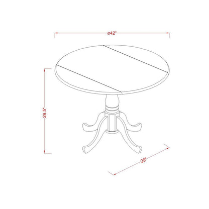 Round Table, Two 9" Drop Leaves, Oak Finish, Solid Wood, Space Efficient