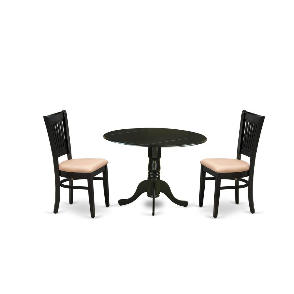 Wood Drop-Leaf Dining Table 3-Piece Set with Linen Slatted Chairs