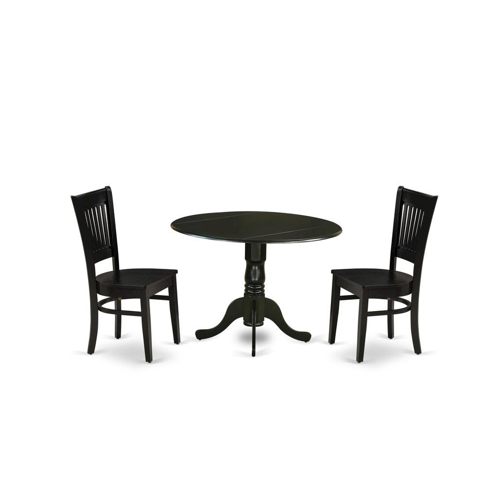 Wood Dining Set 3-Piece, Drop Leaves & Slatted-Back Chairs