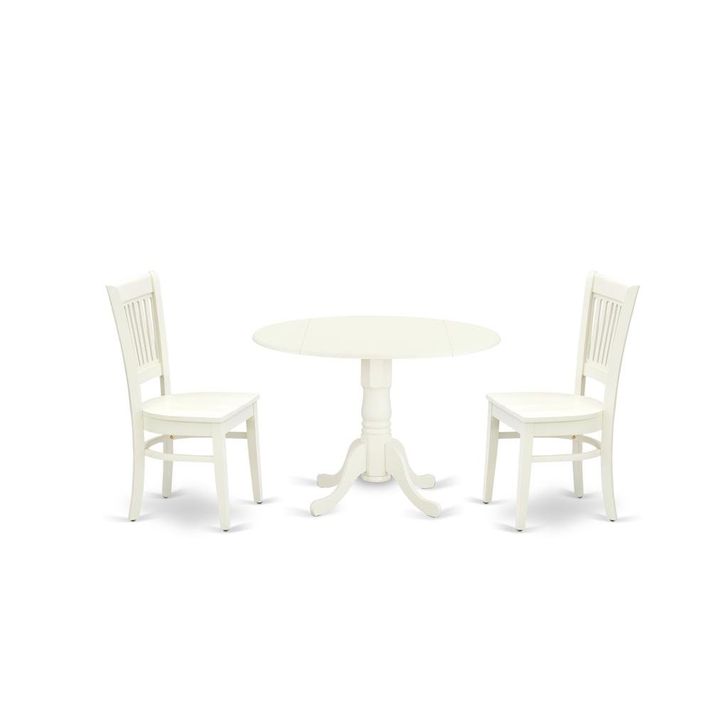Wood Dining Set 3-Piece, Drop Leaves & Slatted-Back Chairs
