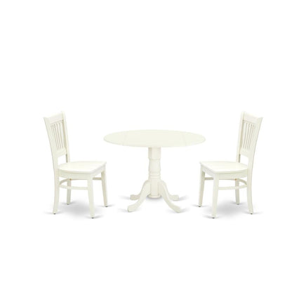 Wood Dining Set 3-Piece, Drop Leaves & Slatted-Back Chairs