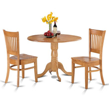 Solid Wood Round Drop-Leaf Kitchen Nook 3-Piece, Slatted Chairs