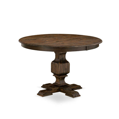 Rustic Round Kitchen Table, Distressed Jacobean Finish, Solid Wood, 48 Inch