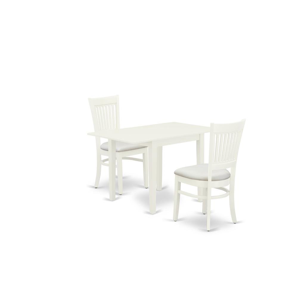 Wood Drop-Leaf Dining Table & Chairs 3-Piece Set, Small Space, Linen White
