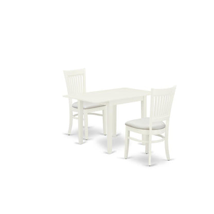 Wood Drop-Leaf Dining Table & Chairs 3-Piece Set, Small Space, Linen White