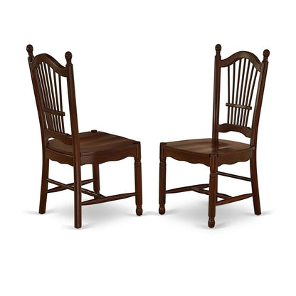 Mahogany Dining Chair, Wooden Seat, High Back, Set of 2, Asian Wood