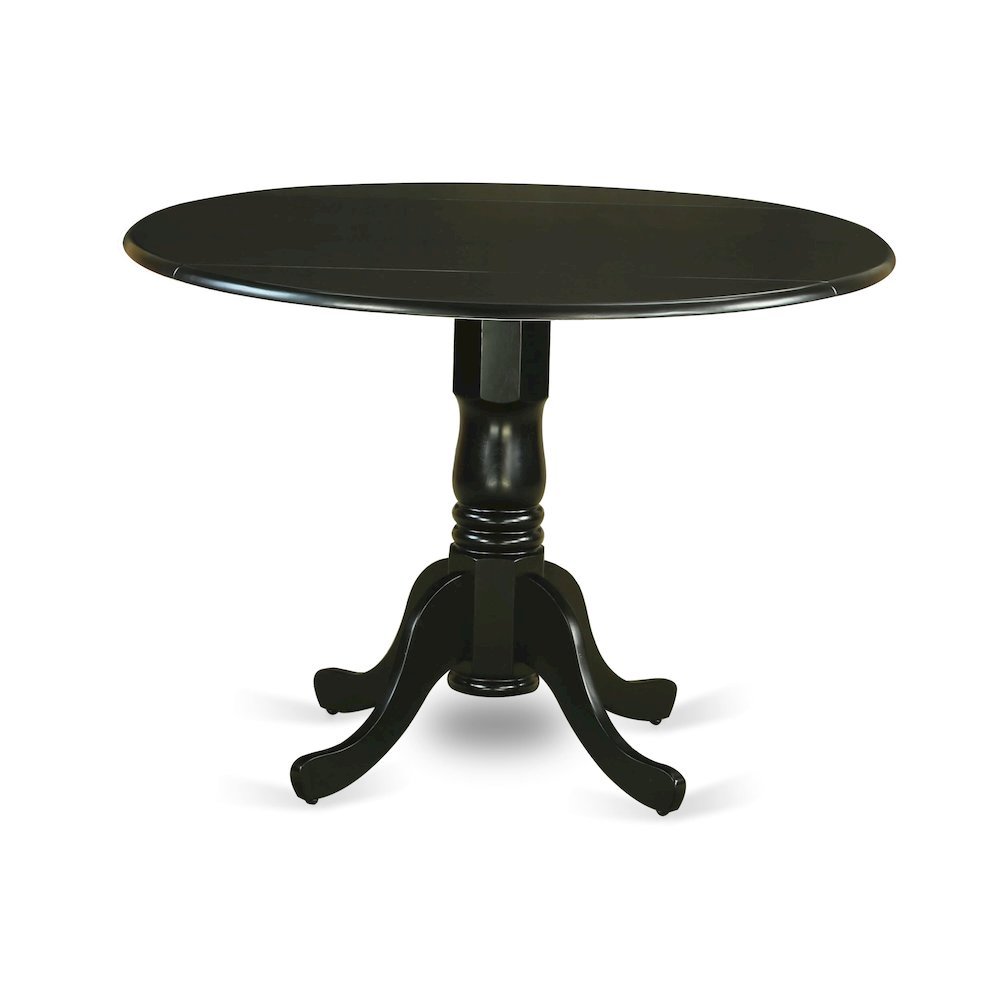 Round Table, Two 9" Drop Leaves, Black Finish, Solid Wood, Space Saving