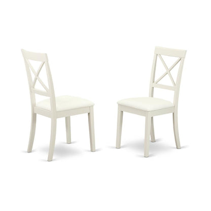 White Dining Set, Round Drop Leaf Table, X-Back Chairs, 2-Person, Faux Leather
