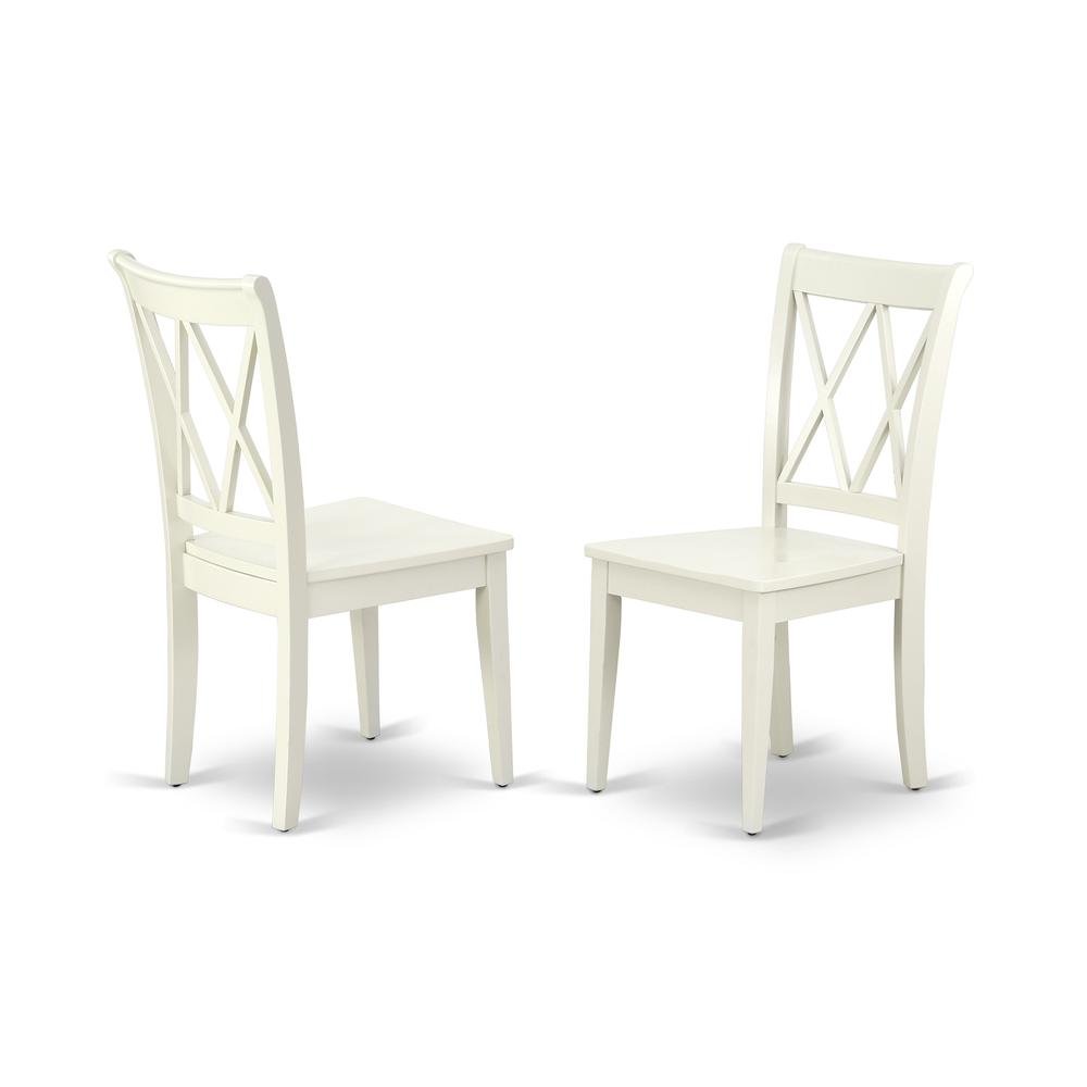 Linen White Dining Chair, Wooden Seat, Double X-Back, Set of 2, Solid Wood