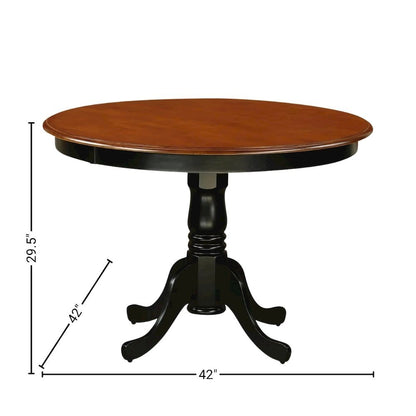 5 Piece Dining Furniture Set, Round Table, 4 Leather Chairs, Cherry and Black
