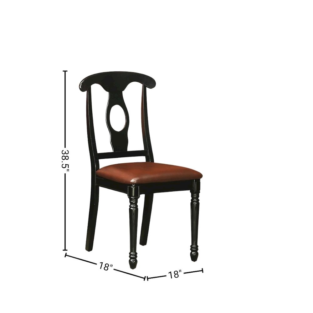 5 Piece Dining Furniture Set, Round Table, 4 Leather Chairs, Cherry and Black