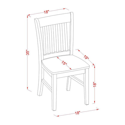 Wood Seat Dining Chair Set of 2, Vertical Slatted Back, Mahogany Finish, Sturdy
