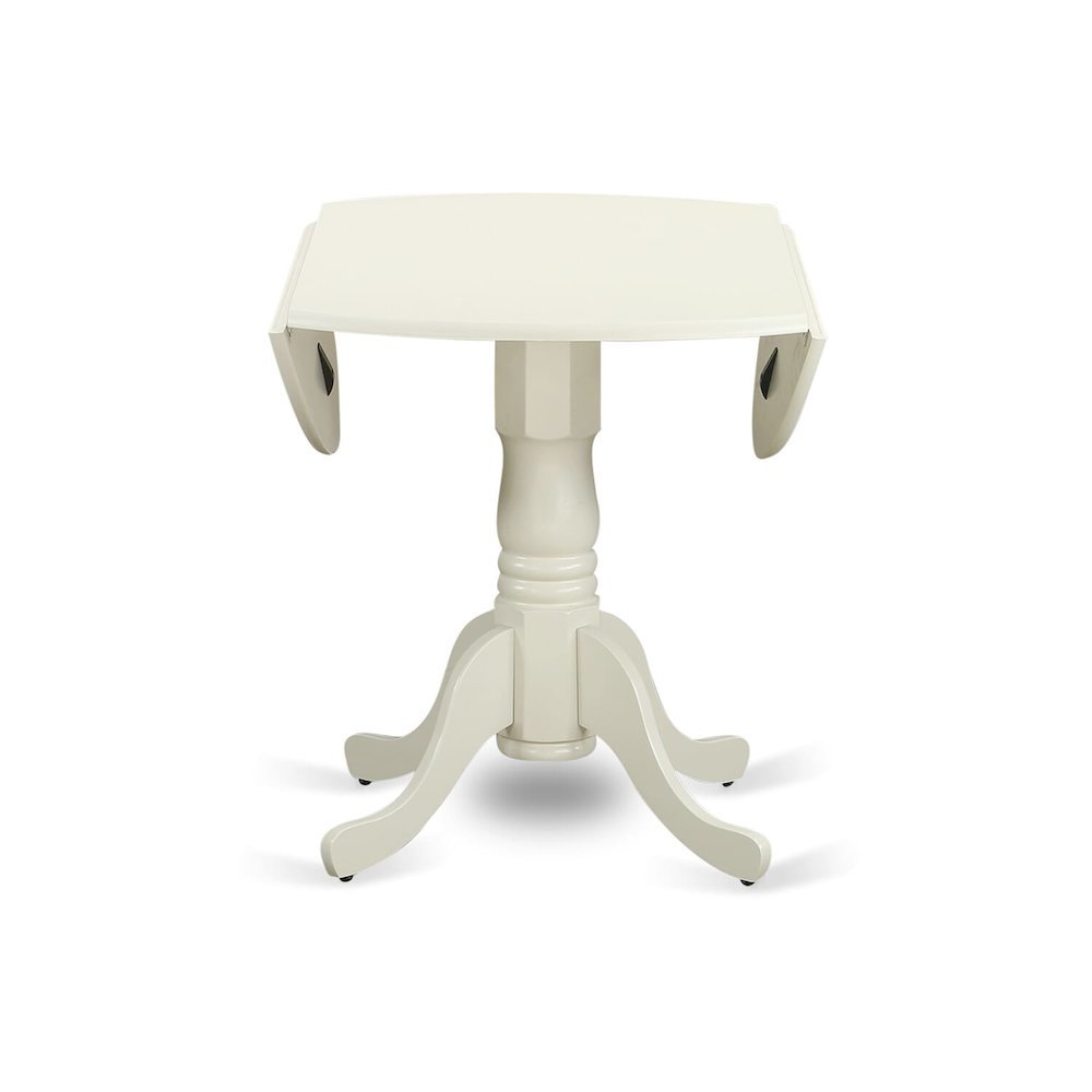 3-Piece Dining Set, Round Table, Drop Leaf, 2 Wood Chairs, Linen White Finish
