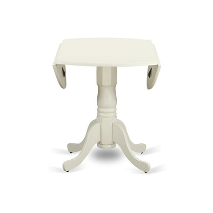 3-Piece Dining Set, Round Table, Drop Leaf, 2 Wood Chairs, Linen White Finish