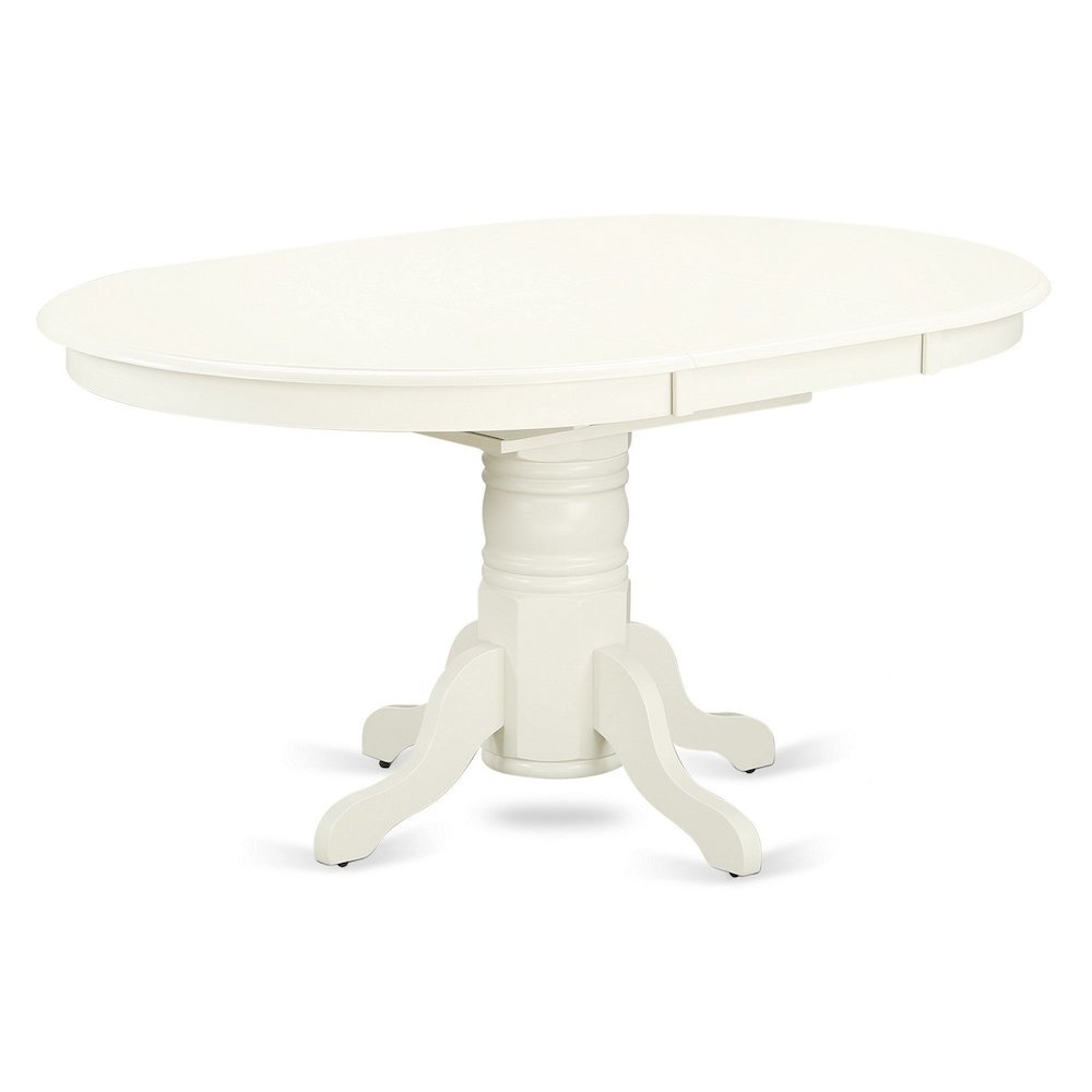 Oval Dining Table, Linen White, Butterfly Leaf, Solid Wood Pedestal