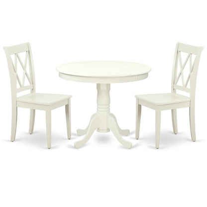 Wood Round Kitchen Table & Chairs 3-Piece, Pedestal Base, Linen White