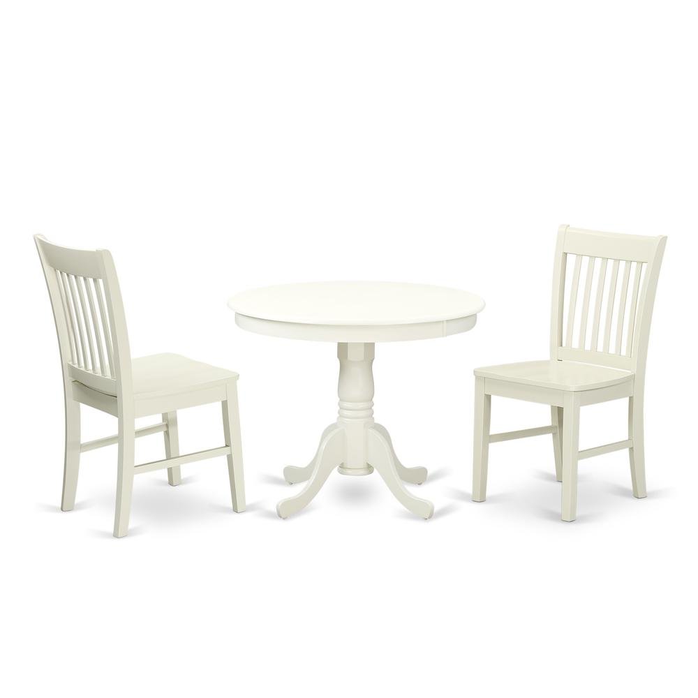 Round Kitchen Table & Chairs, Wood 3-Piece Set, Small Space, Linen White
