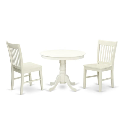 Round Kitchen Table & Chairs, Wood 3-Piece Set, Small Space, Linen White