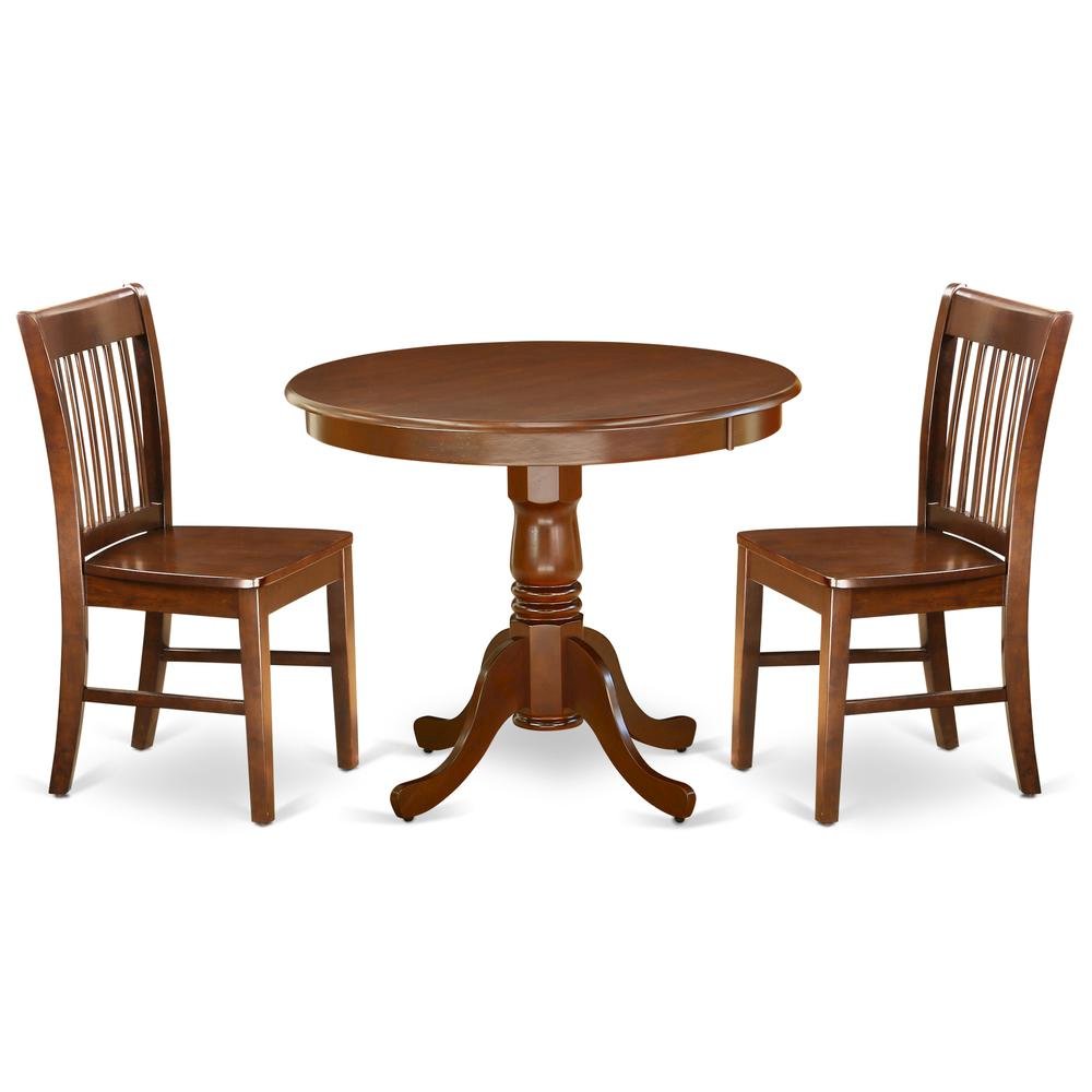 Solid Wood Round Kitchen Table & Chairs 3-Piece Dining Set, Mahogany