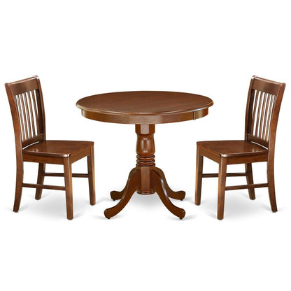 Solid Wood Round Kitchen Table & Chairs 3-Piece Dining Set, Mahogany