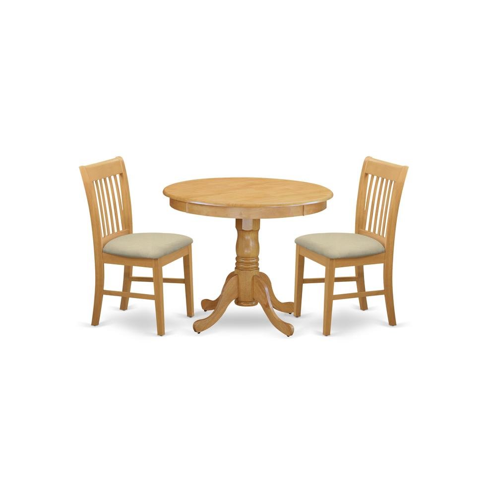 Solid Wood Round Kitchen Table & Chairs 3-Piece, Microfiber Seats