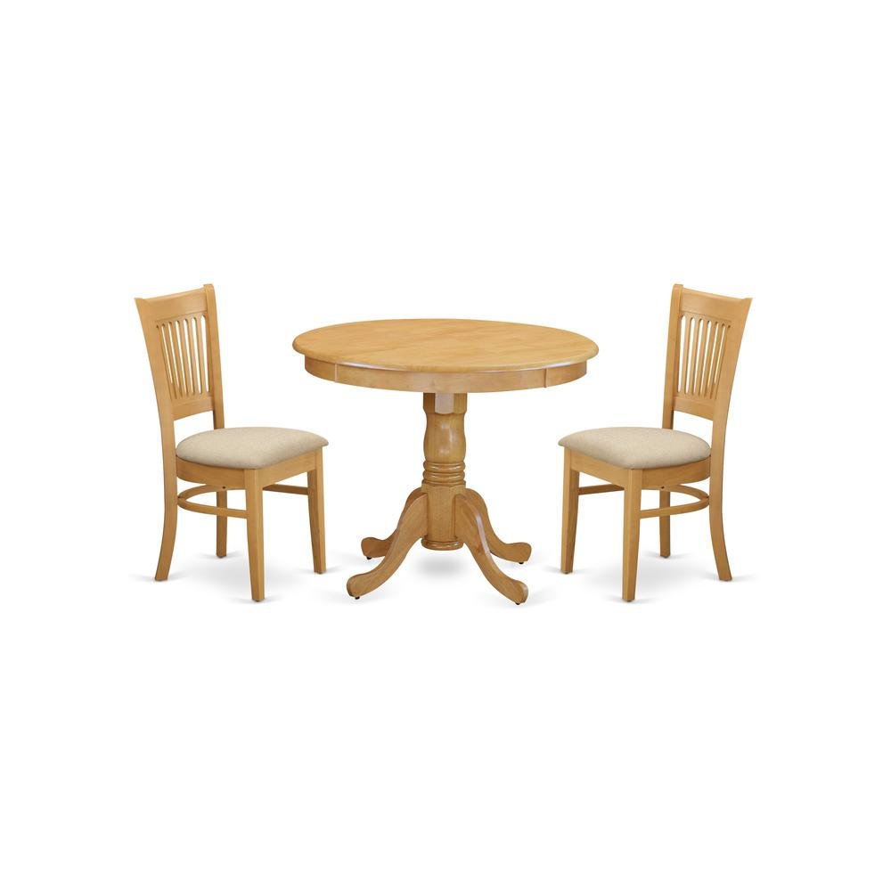 Solid Wood Round Dining Table & Chairs 3-Piece Set, Small Dinette, Oak