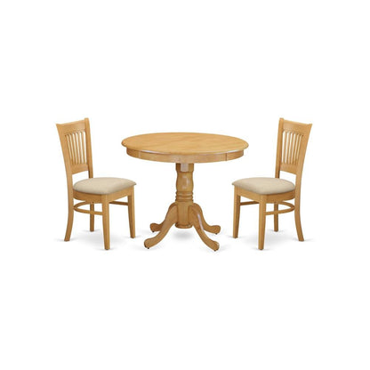 Solid Wood Round Dining Table & Chairs 3-Piece Set, Small Dinette, Oak