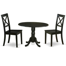 3-Piece Dining Set, Round Table, Drop Leaf, 2 Wood Chairs, Black Finish