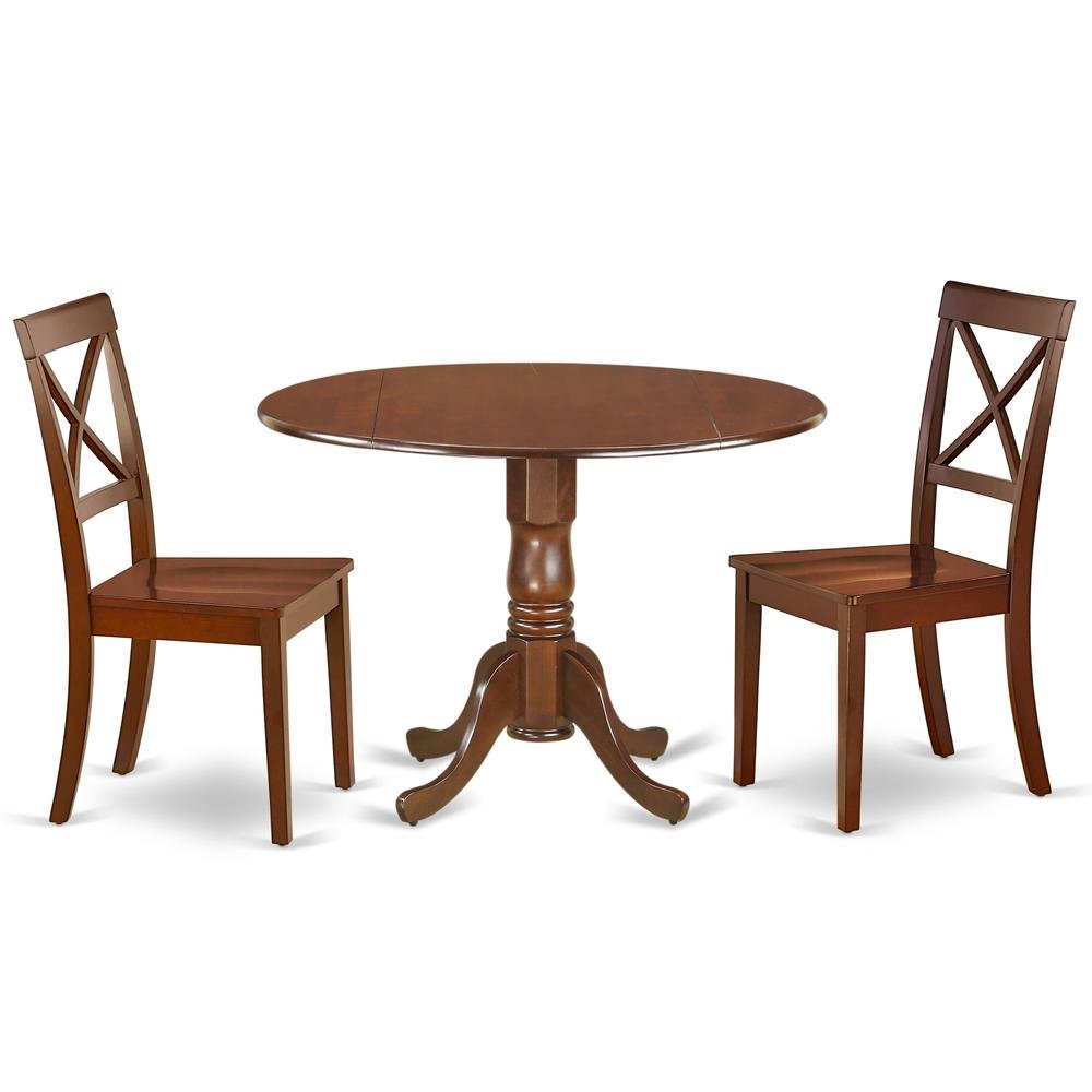Mahogany Dining Set, Round Drop Leaf Table, X-Back Chairs, 2-Person, Rubberwood