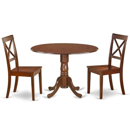 Mahogany Dining Set, Round Drop Leaf Table, X-Back Chairs, 2-Person, Rubberwood