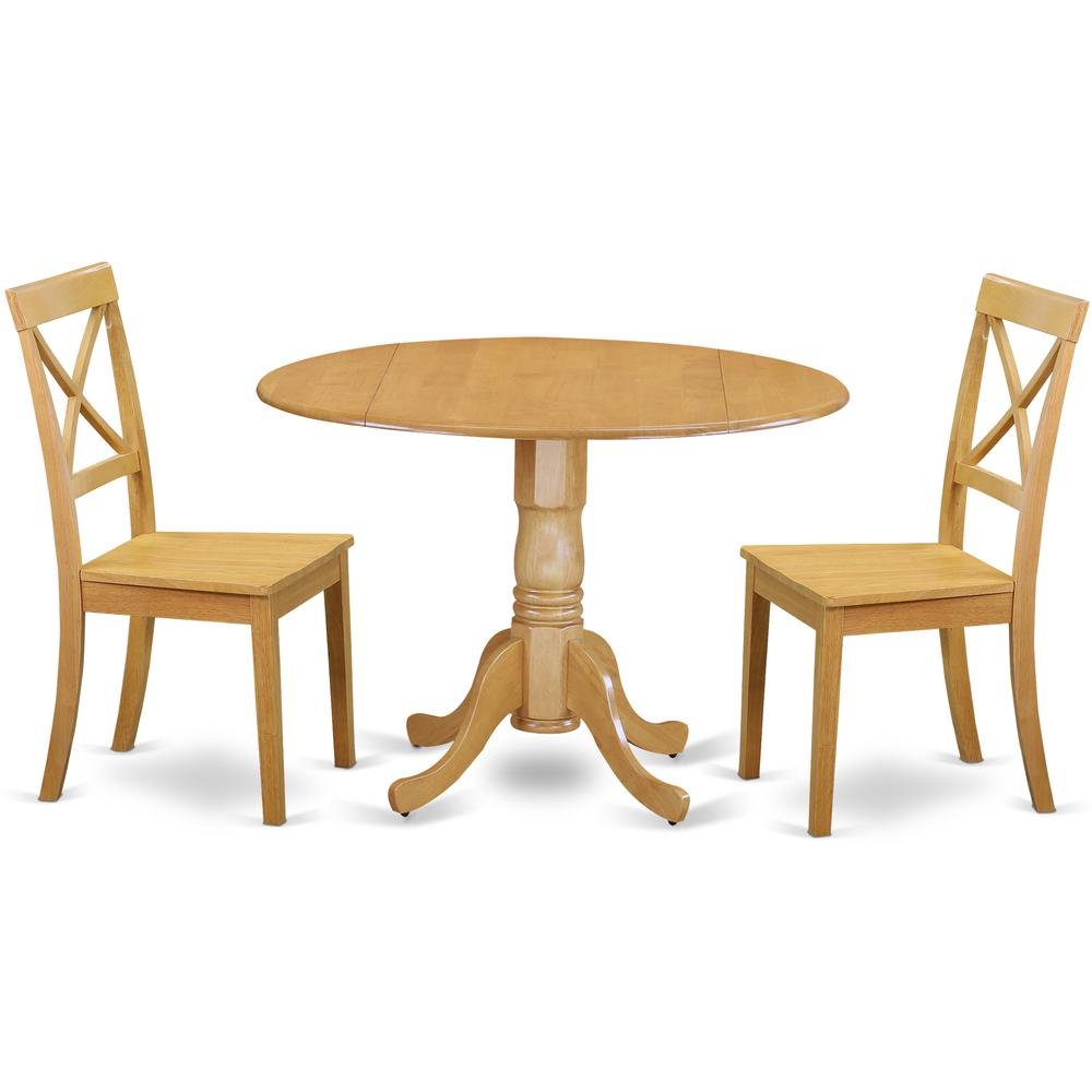 Oak Dining Set, Round Drop Leaf Table, X-Back Chairs, 2-Person, Rubber Wood