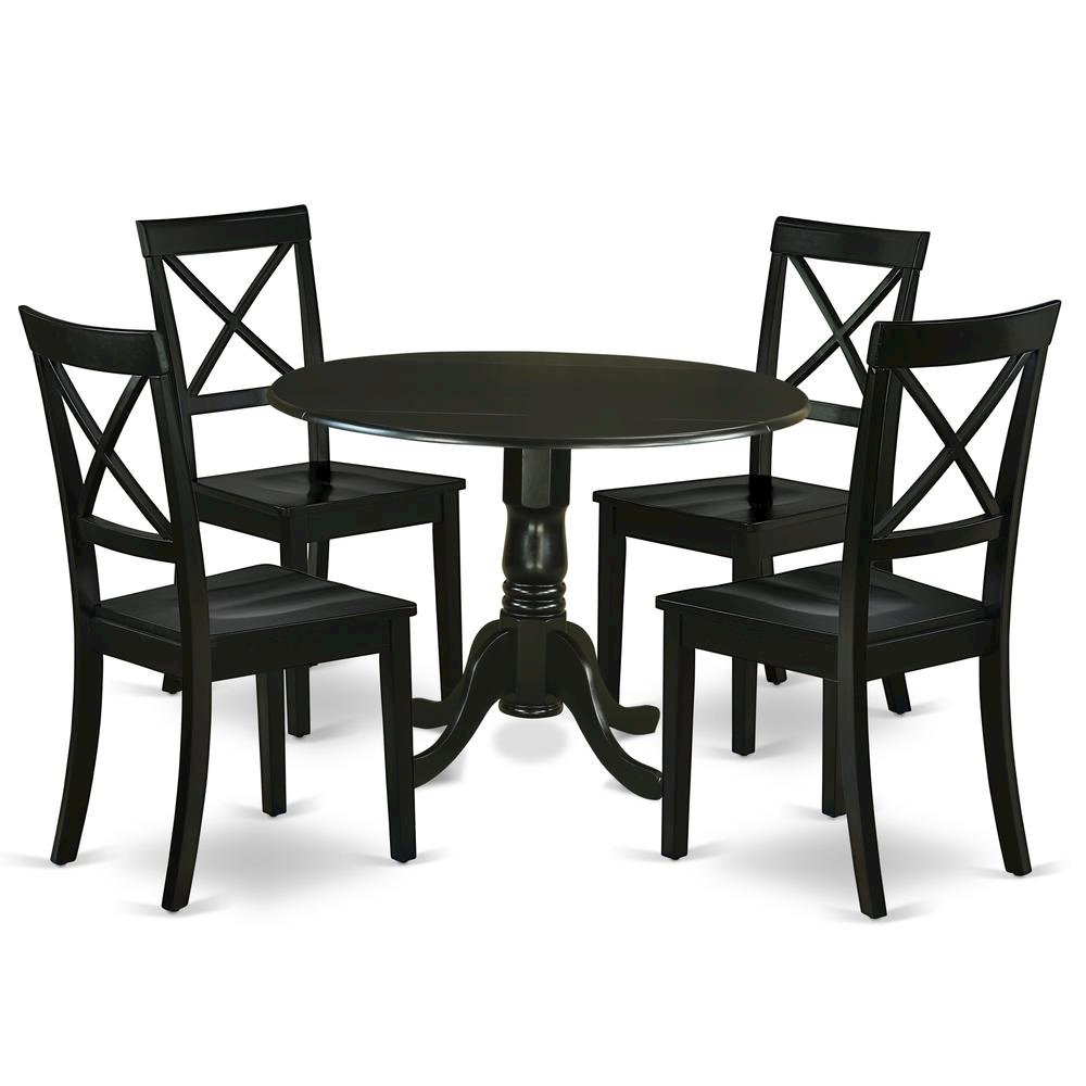 Wood Round Kitchen Table & Chairs 5-Piece Set, Pedestal Base, Black