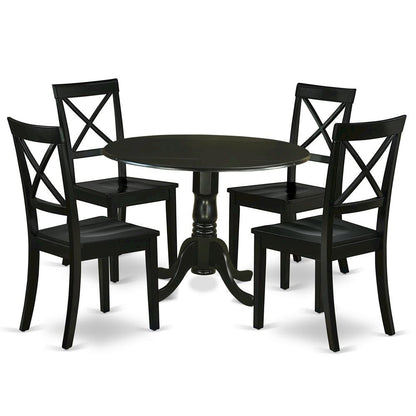 Wood Round Kitchen Table & Chairs 5-Piece Set, Pedestal Base, Black