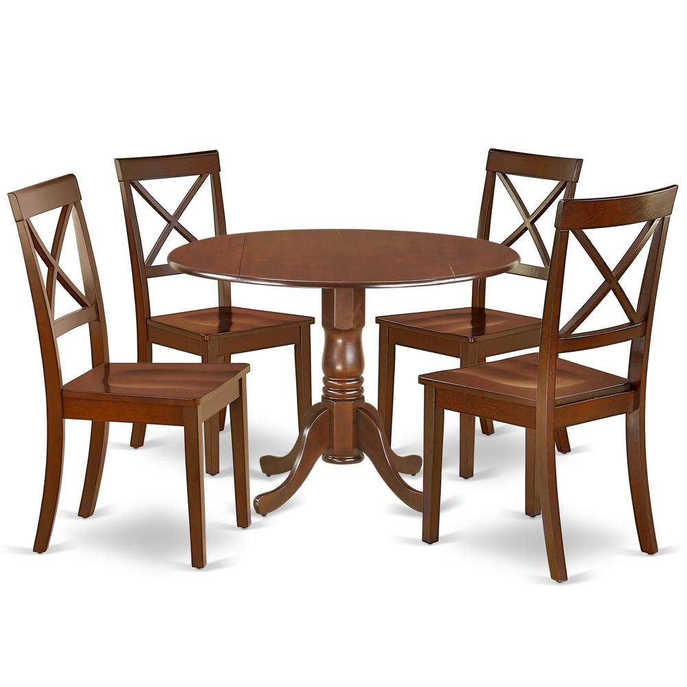 Wood Round Kitchen Table & Chairs 5-Piece Set, Pedestal Base, Mahogany