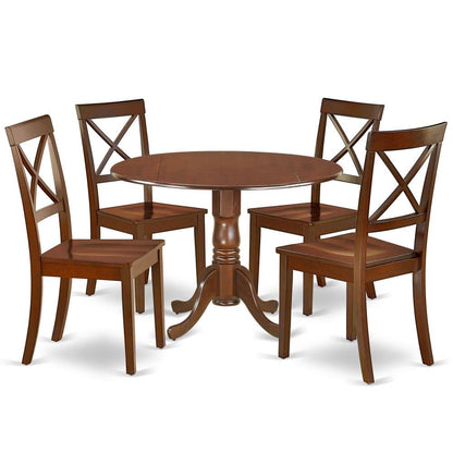 Wood Round Kitchen Table & Chairs 5-Piece Set, Pedestal Base, Mahogany