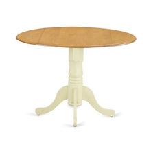 Round Dining Table, Drop Leaves, Oak & Buttermilk, Pedestal Base, Solid Wood