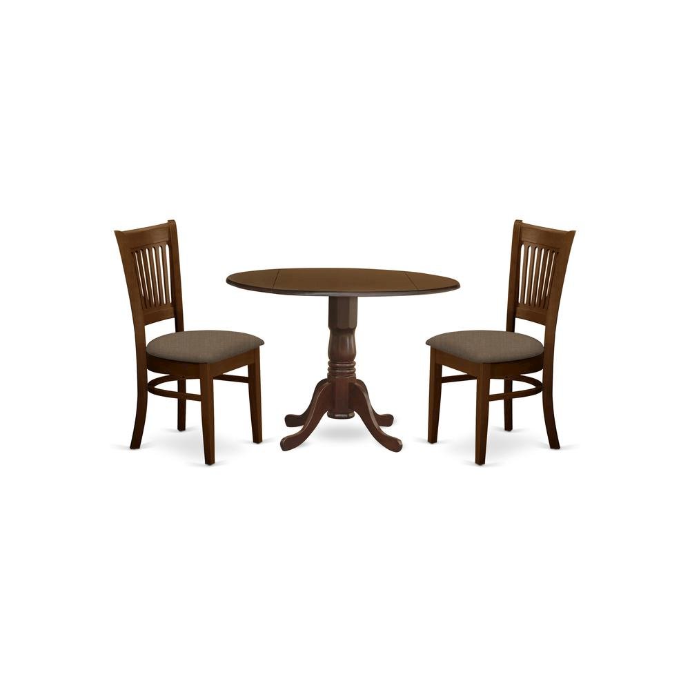 3-Piece Dining Set, Drop Leaf Table, 2 Microfiber Chairs, Espresso Finish