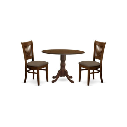 3-Piece Dining Set, Drop Leaf Table, 2 Microfiber Chairs, Espresso Finish